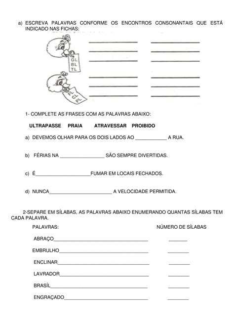 Atividade Encontro Consonantal 4 Ano Com Gabarito