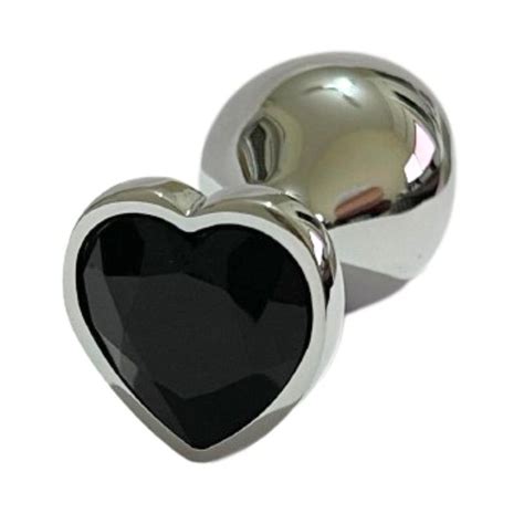 Plug Anal P Aço Inoxidável Formato Cônico Pedra de Coração Preto Portal do Prazer Plug