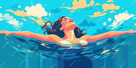 Счастливая спокойная женщина, лежащая на поверхности воды Молодая ...