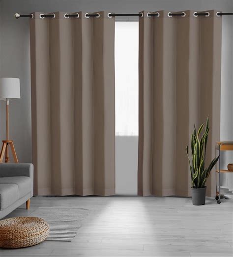 Buy Beige Polypropylene Solid 9ft Blackout Eyelet Door Curtain 1 Pc