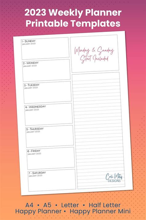 2023 Weekly Planner Printable Template, Week on 1 Page, Printable ...