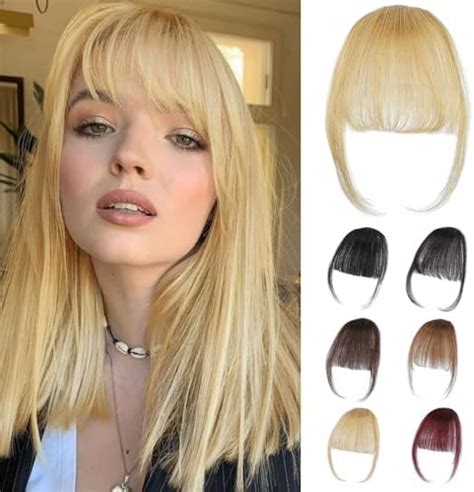 Amazon BUPPLER Clip In Bangs Real Human Hair Pieces Wispy Blonde Fake Bangs Hair Clip