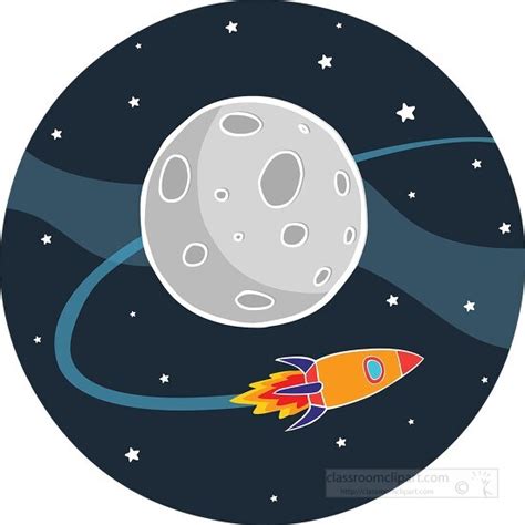 Space Clipart Rocket Passing By Moon In The Night Sky With Stars Clipart