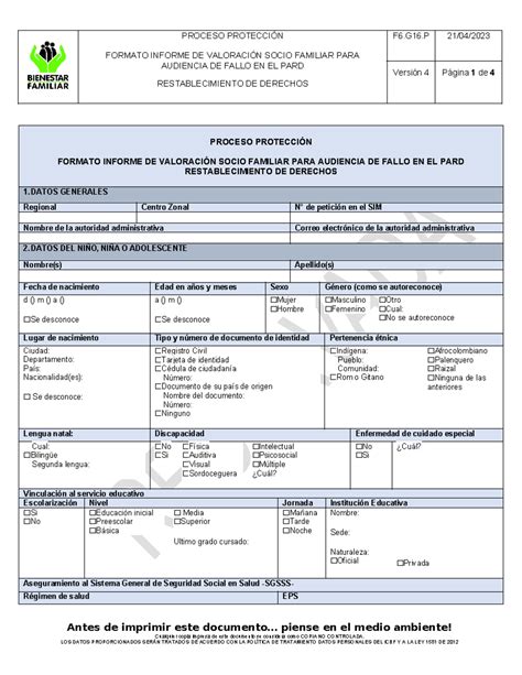 Informe Socio Familiar para Audiencia de Fallo en el PARD - Versión 4