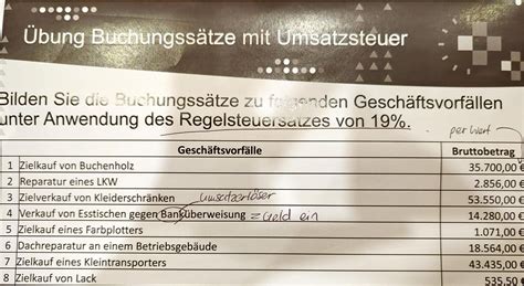 Übung Buchungssätze mit Umsatzsteuer : r/Finanzen
