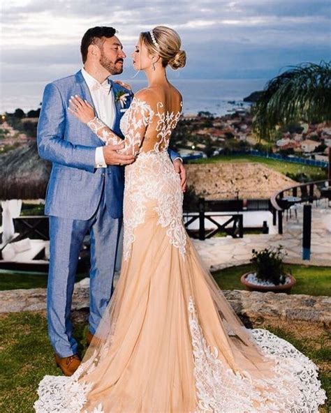 Noivas CH Fundo Nude Wedding Dresses Lace Wedding Dress Wedding