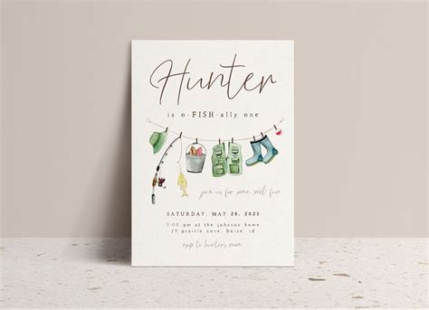 Editable Fishing 1st Birthday Invitation Template O FISH Ally One