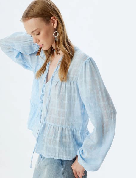 Блузка Женский Koton синий Длинный, размер 40 Турция купить c доставкой ...