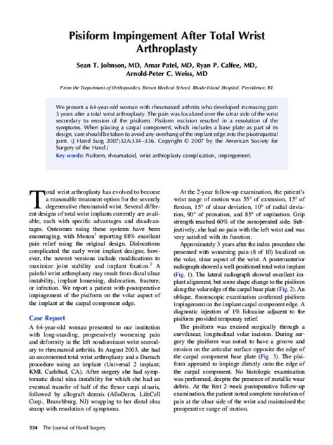 pisiform impingement  total wrist arthroplasty