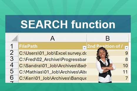 search function  excel return characters position