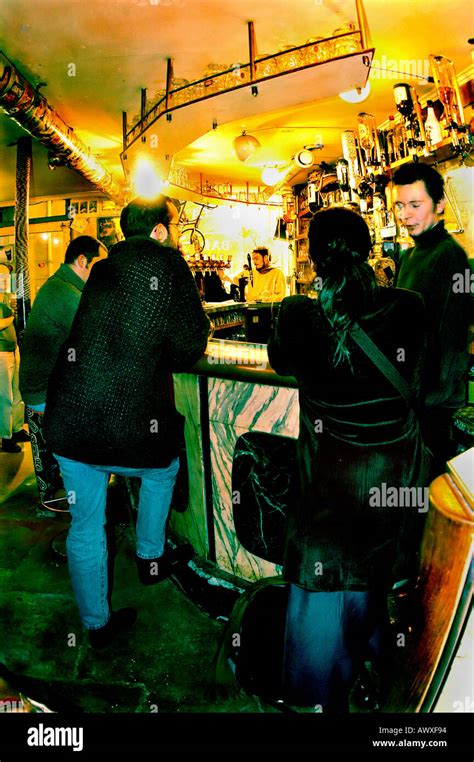 Paris France Young Adults Sharing Drinks In Students Bar Le Pantalon