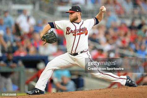 Braves relief pitcher A. J. Minter throws a pitch to the plate during ...