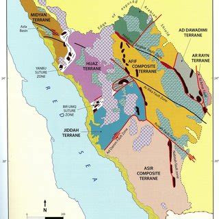 Simplified geological map of Saudi Arabia (see online version for ...