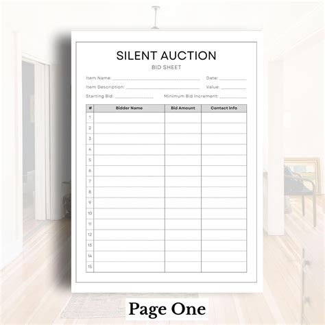 Editable Silent Auction Bid Sheet Silent Auction Sign up Sheet