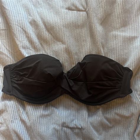 Victoria Secret Black Bikini Top With Gold Logo Depop