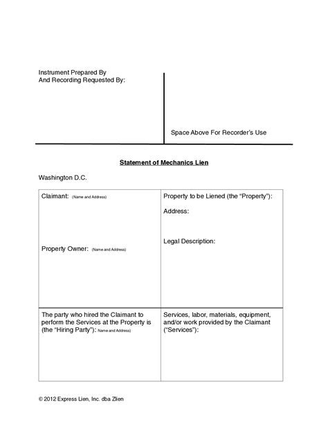 Washington DC Mechanics Lien Form | Free Template