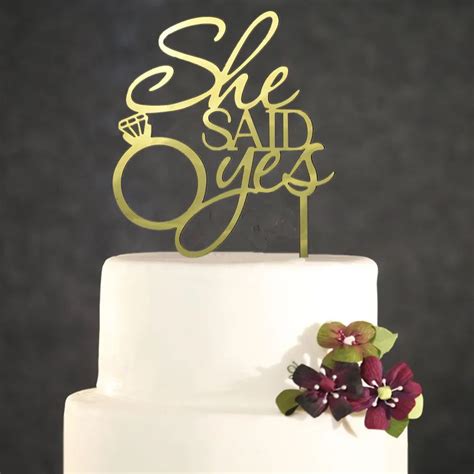 She Said Yes Mirror Gold Acrylic Engagement Ring Wedding Cake Topper