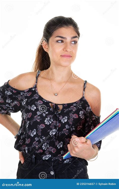 Brunette Linda Chica Estudiante Universitaria En La Universidad Imagen