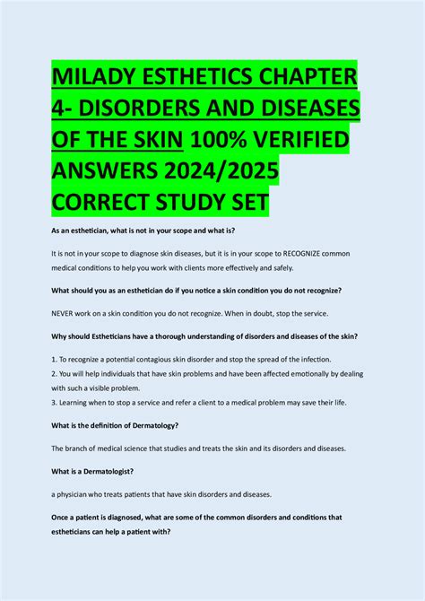 MILADY ESTHETICS CHAPTER 4- DISORDERS AND DISEASES OF THE SKIN 100%
