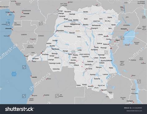 democratic republic congo political map neighbors stock illustration