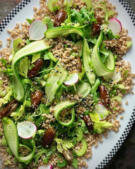 Everything But The Bagel Vinaigrette Farro Cucumber Date Salad Taste