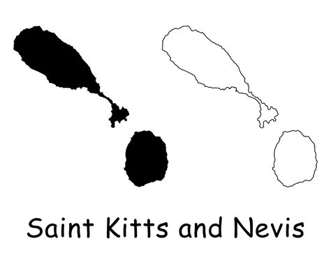 Saint Kitts and Nevis Map, Black White Detailed Solid Line Boundary