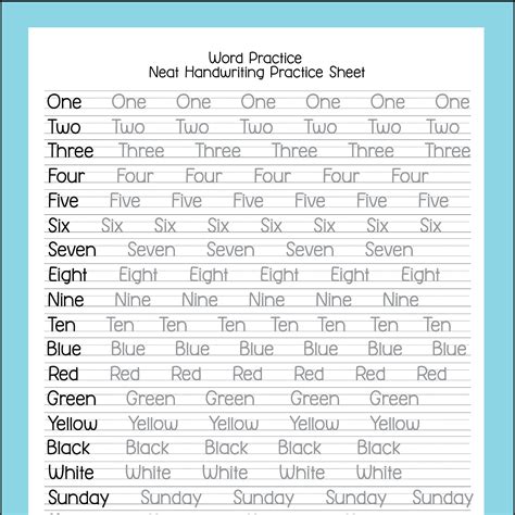 cute  easy handwriting practice sheets  kids  adults words