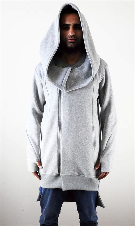oversized hood long sleeve overlong men hoodie raw edges  sleeve