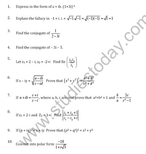 Complex Numbers And Quadratic Equations Class Notes