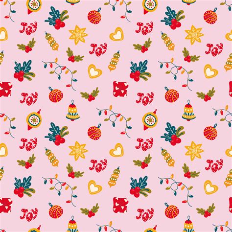 Christmas seamless pattern. Poissenttia, holly, Christmas decorations