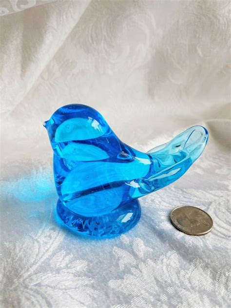 Vintage Hand Blown Glass Blue Bird By Leo Ward 1987 Bluebird Etsy