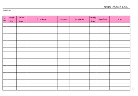 Tender Record Book Format Report Samples Word Document