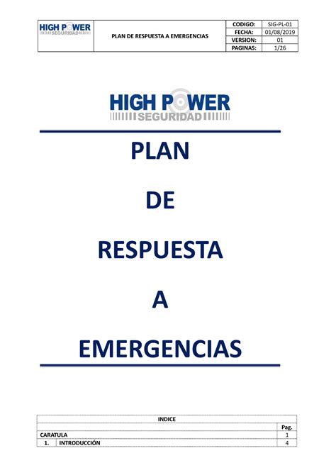 Plan De Respuesta A Emergencias V Plan De Respuesta A Emergencias