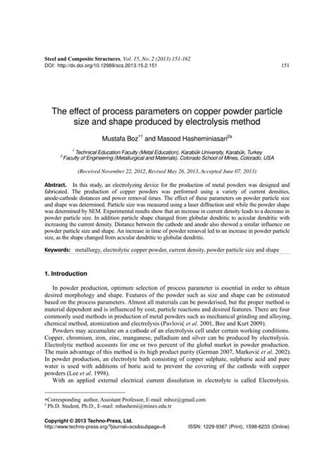 PDF The Effect Of Process Parameters On Copper Powder Particle Size