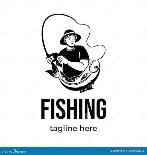 Fishing Logo Design Fisherman Catching Fish With Fishing Rod Vector