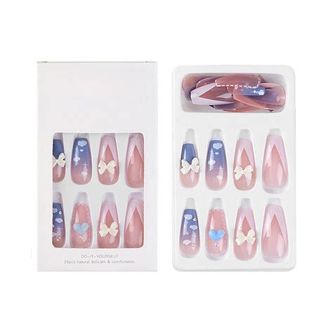 Blue White On Nails Spicy Girl French Bowknot False Nail Tips Clouds Of Love False Nail Patch