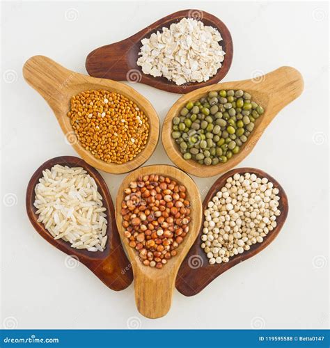 Wooden Spoons with Assorted Grains of Super Foods, Gluten Free Stock