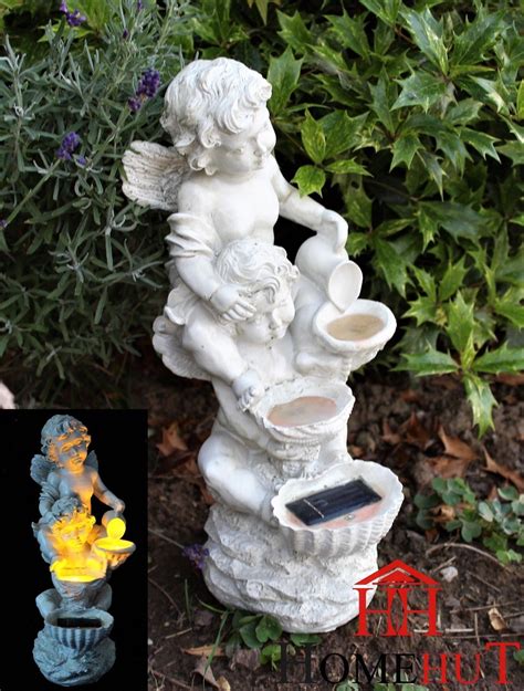 Solar Garden Patio Cherub Fairy Garden Statue Ornament Flowing Water