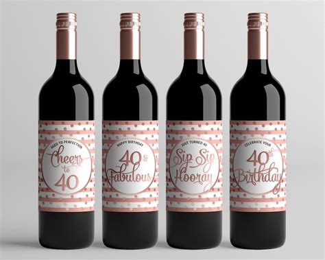 40th Birthday Party Wine Labels Set Of 4 Pink White And Rose Etsy