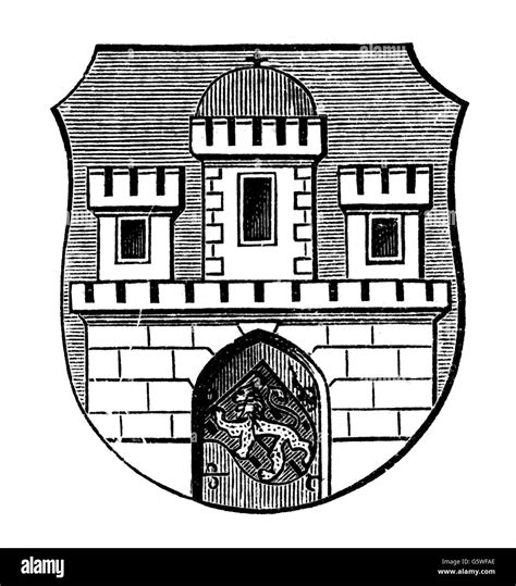 Heraldik Wappen Deutschland Stadtwappen Weilburg Holzstich 1875