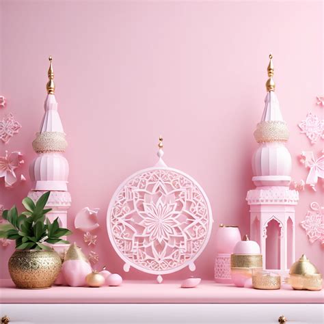 Desktop wallpaper that is all light pink with an islamic dec... by ...