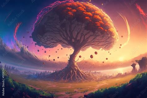 Giant world tree in fantasy concept. anime style. illustration painting ...