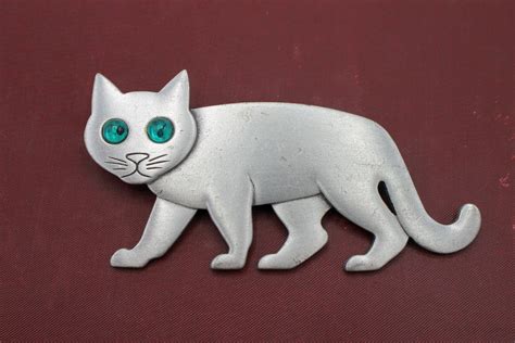 Vintage Jj Jonette Jewelry Walking Cat Brooch Etsy Cat Brooch Teal