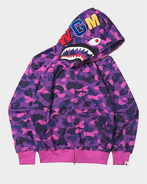 Purple BAPE Hoodie | Purple Camo Shark Hoodie - Danezon