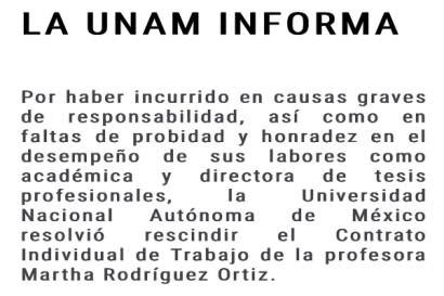 Despide la UNAM a asesora de tesis de la ministra Yasmín Esquivel por