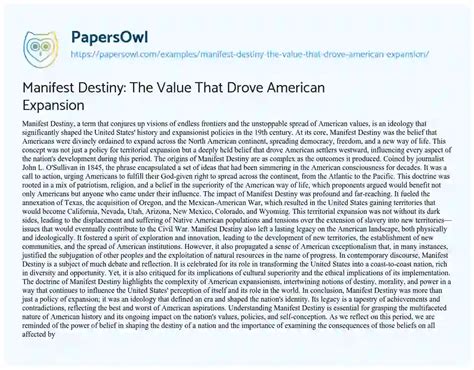 Manifest Destiny The Value That Drove American Expansion Free Essay