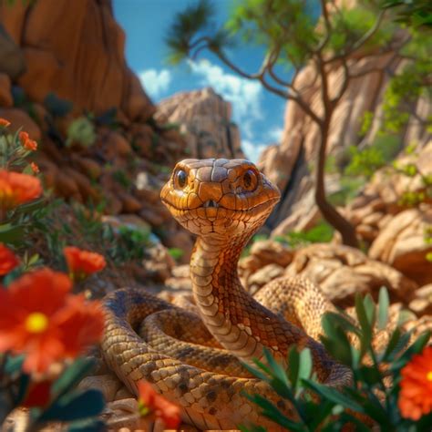 Serpent de dessin animé en 3D dans la nature Photo Gratuite