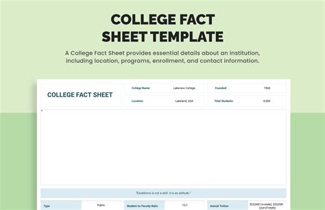 college fact sheet template  excel google sheets