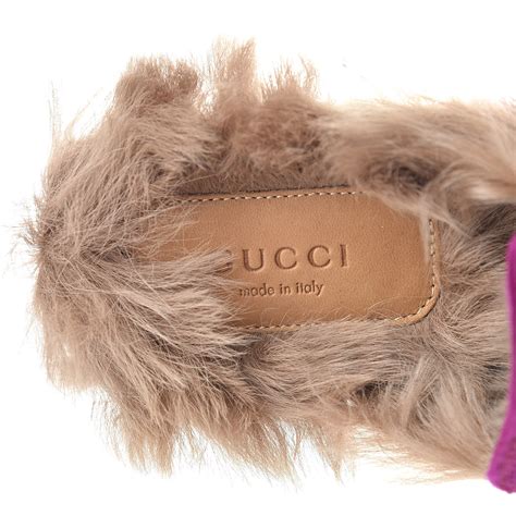 Gucci Velvet Fur Womens Princetown Slippers Slides 36 Fuchsia 509380