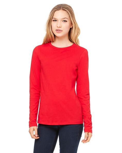 Branded Bella Canvas Ladies Relaxed Jersey Long Sleeve T Shirt Red S Instant Saving 5